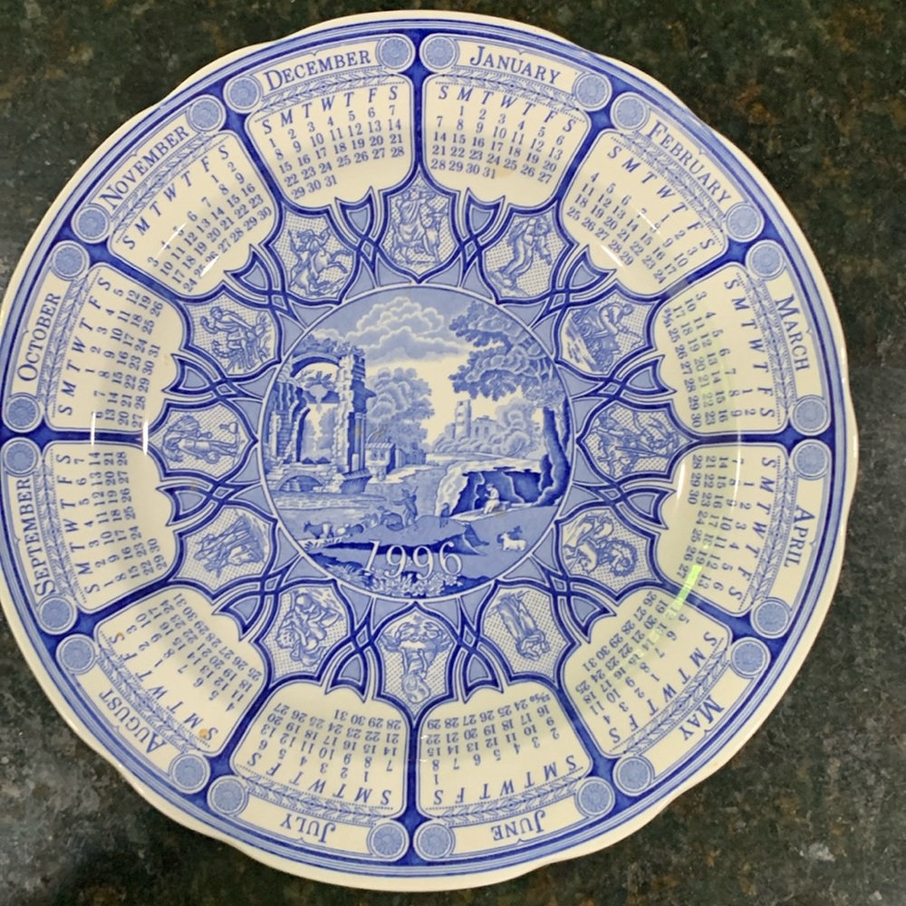 Spode blue and white calendar plate 1996